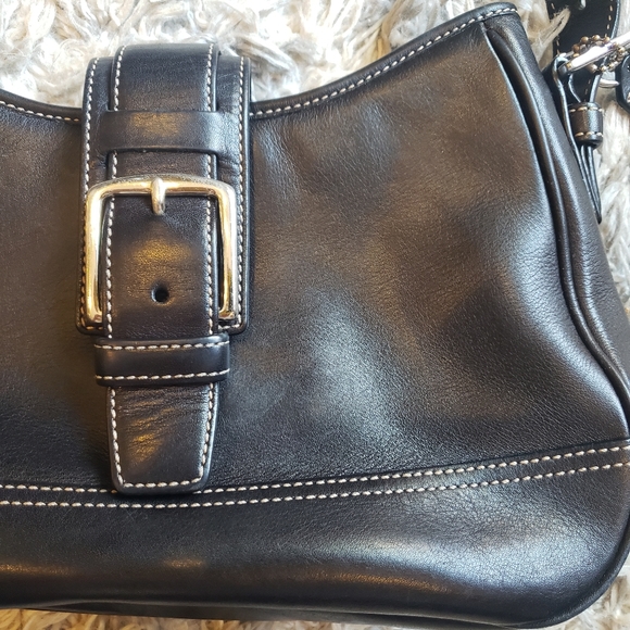 Coach Classic Hampton Leather Hobo Shoulder Bag HS2-7584 Black Medium Purse - Picture 2 of 8